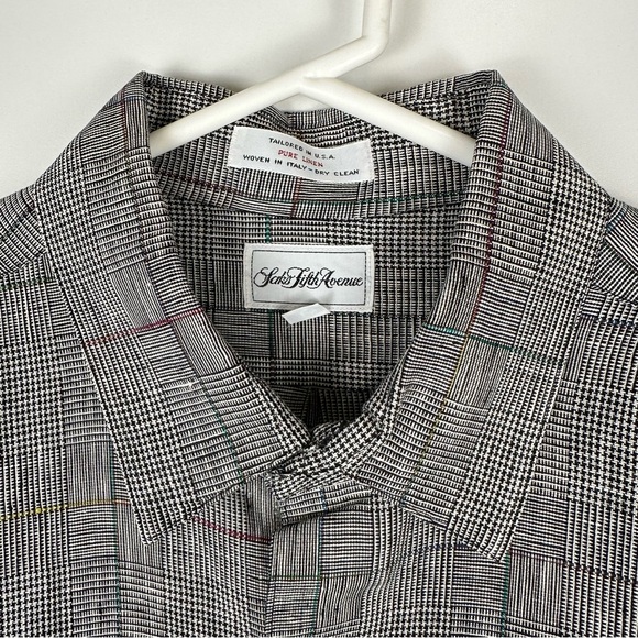 Vintage Saks Fifth Avenue Pure Linen Check Houndstooth Shirt - Picture 3 of 8
